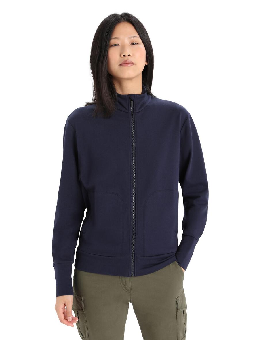 Midnight Navy Icebreaker Merino Central II Long Sleeve Zip Women\'s Hoodie | AU 1672ILHS